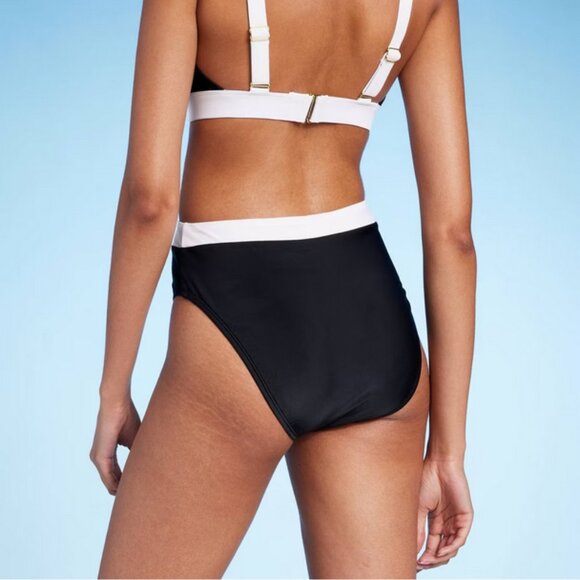 Women's High Waist Cheeky Wide Band Bikini Bottom - Shade & Shore™ Black XL 16 - Picture 5 of 6